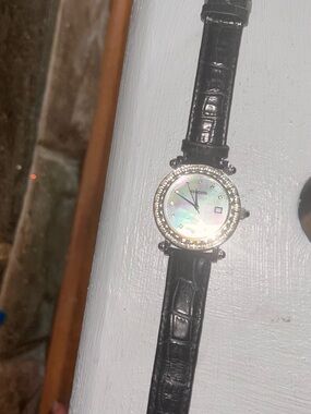 Womens Chicos Watch with rhinestone circled face on Leather Strap